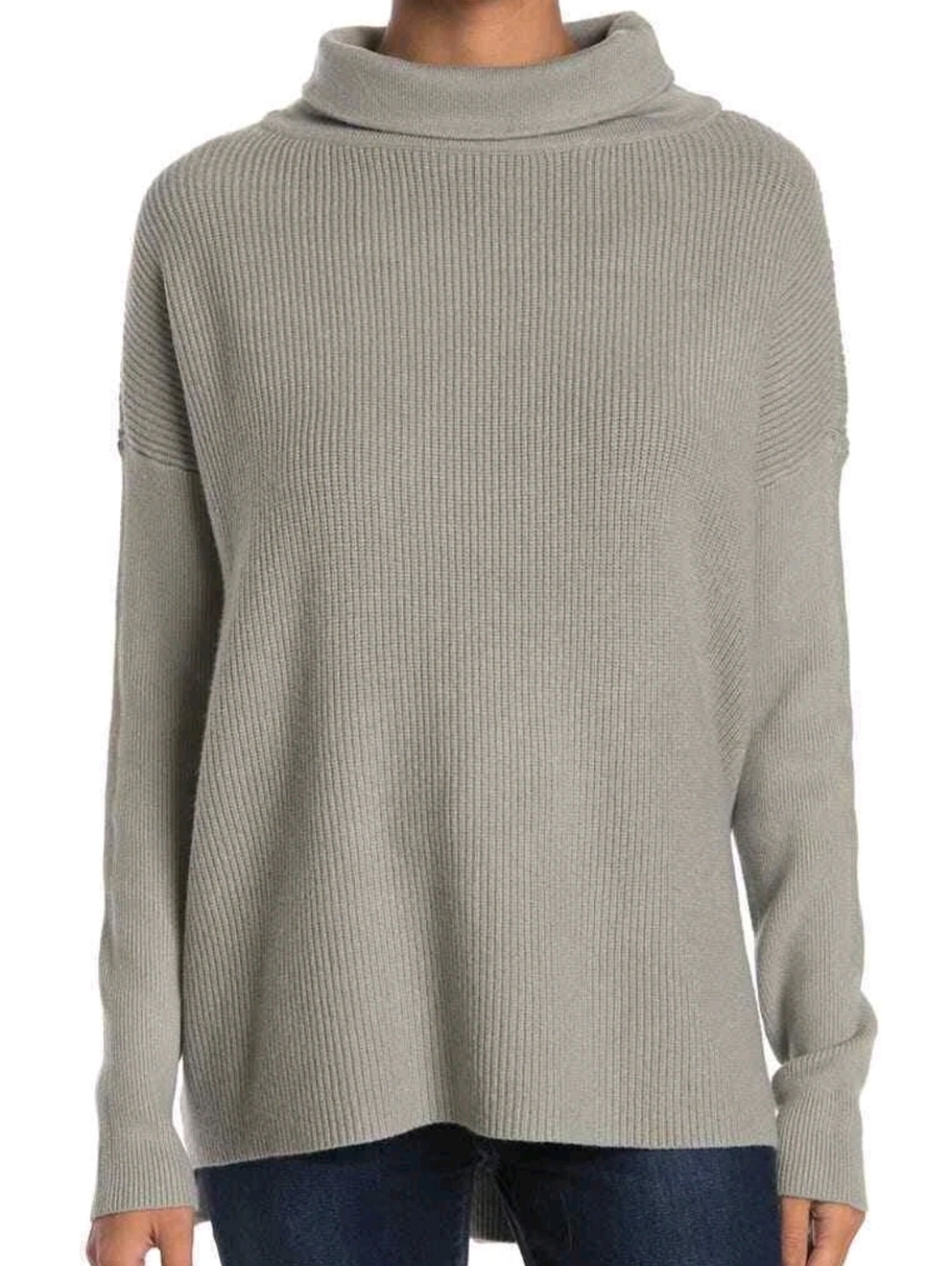 NWT Devotion By Cyrus Grey Ribbed Knit Cowl Neck Tunic Length Sweater Size Small